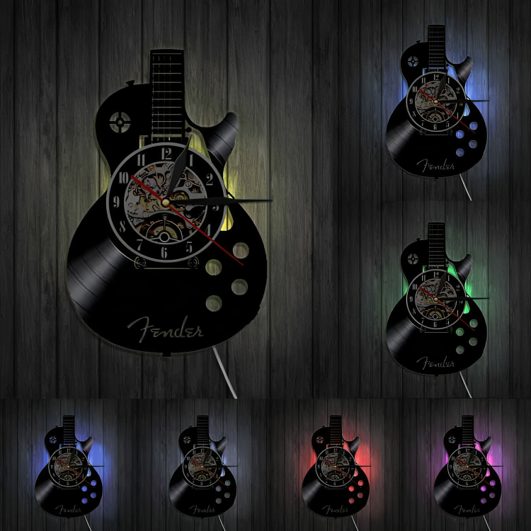 Vinyl-Wanduhr in Gitarrenform mit LED – Einzigartige Deko für Musikliebhaber