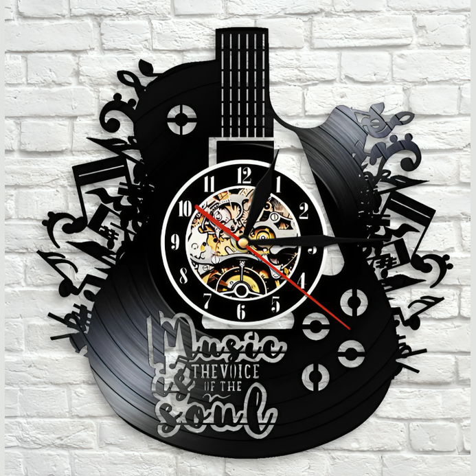 Vinyl-Wanduhr in Gitarrenform mit LED – Einzigartige Deko für Musikliebhaber
