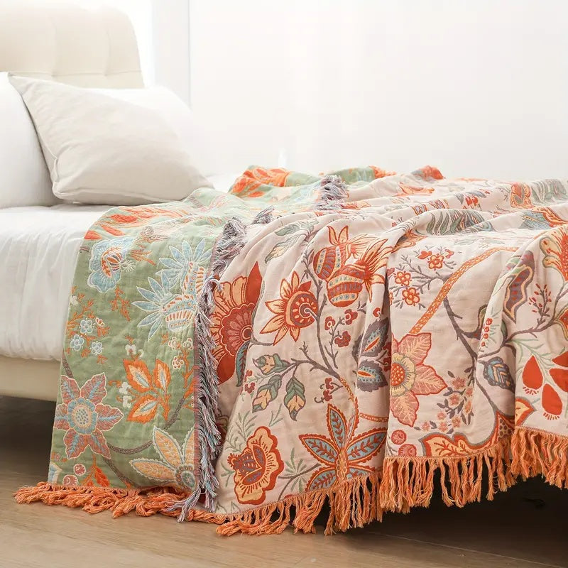 Boho-Decke aus Baumwolle – Mit Blumenmotiven