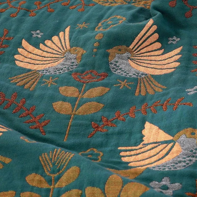 Skandinavische Baumwoll-Decke mit dezentem Vogeldruck