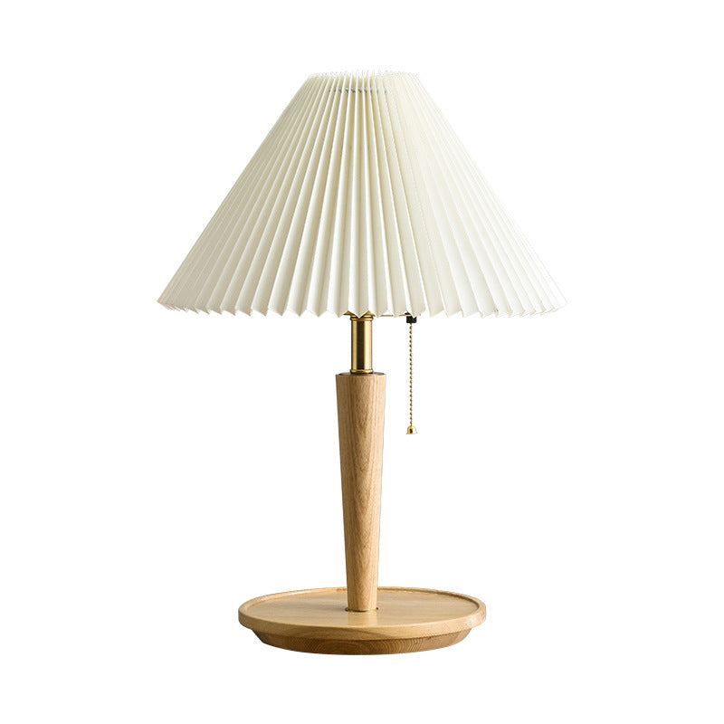 Plissierte Holz-Tischlampe im Vintage-Stil