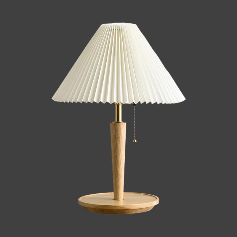 Plissierte Holz-Tischlampe im Vintage-Stil