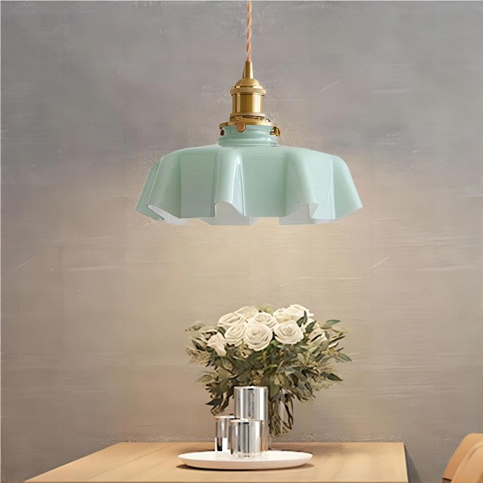 Cremefarbene Retro Glasblume Pendelleuchte